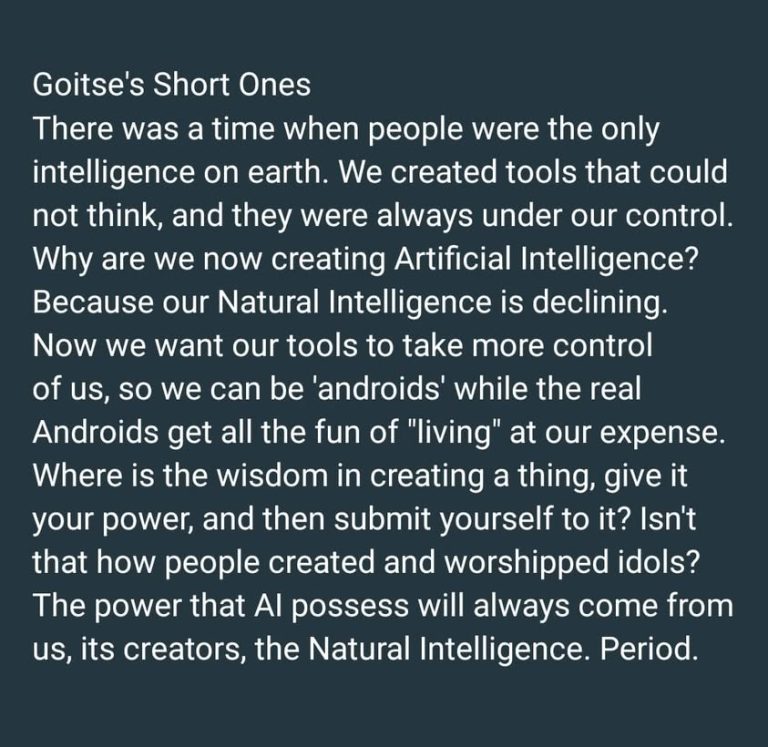 In a world of AI, may the "Natural" in our intelligence ever rule the day and silence the "artificial", even in our acti