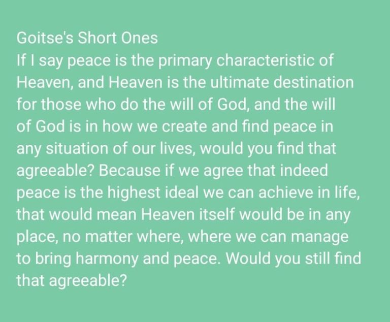 We've never found peace until we've found it in a place where we think it's impossible for it to exist. But firstly, fin