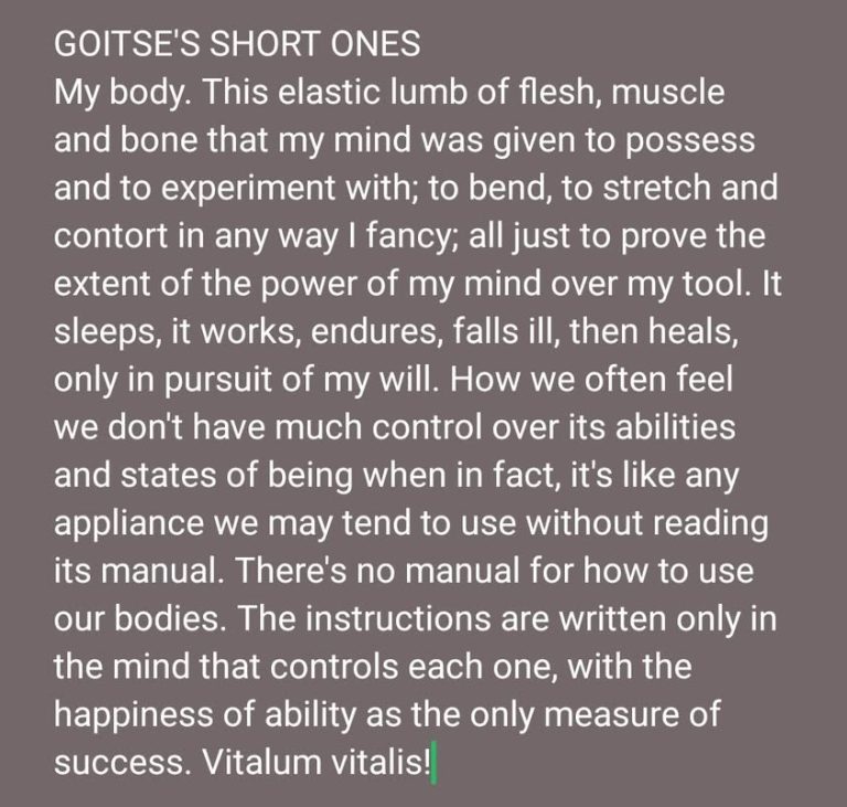 Thy will be done, on your body, as it is in your mind 😊