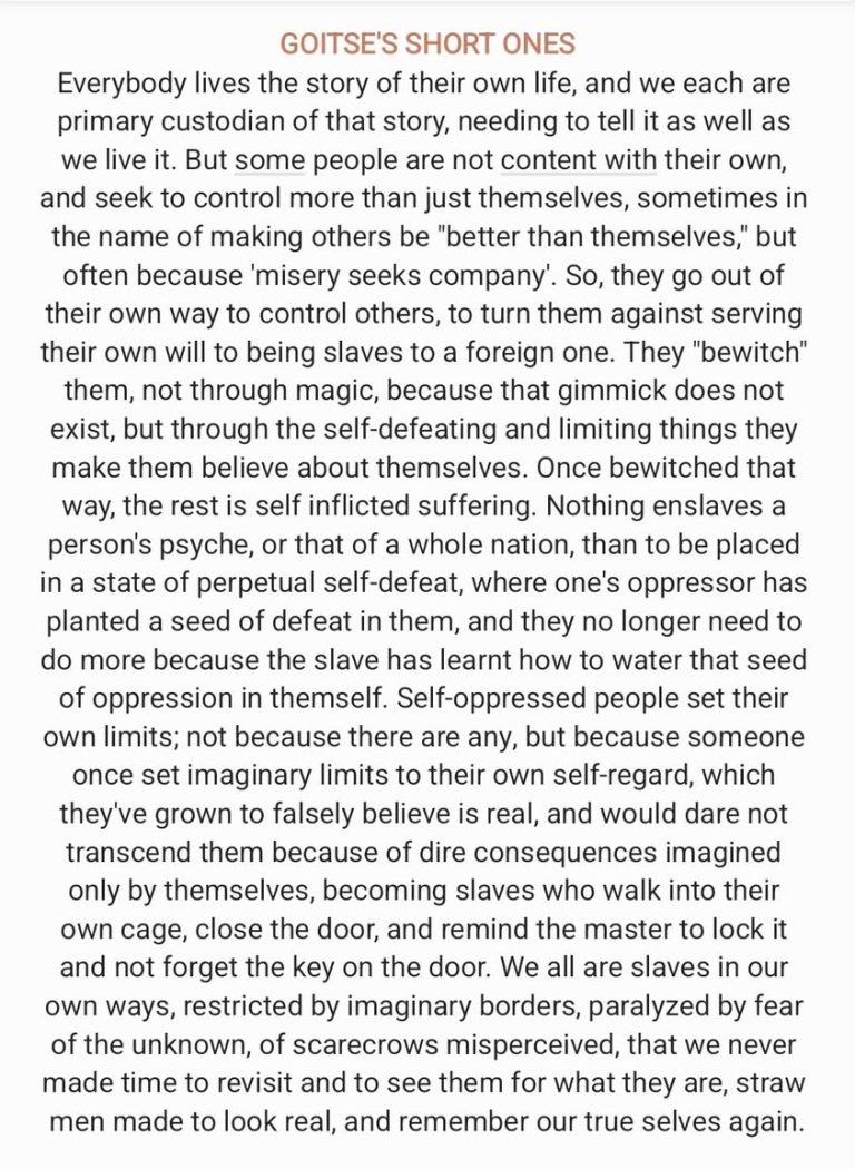 Slavery's in the mind of a slave. Self liberation is personal 😊