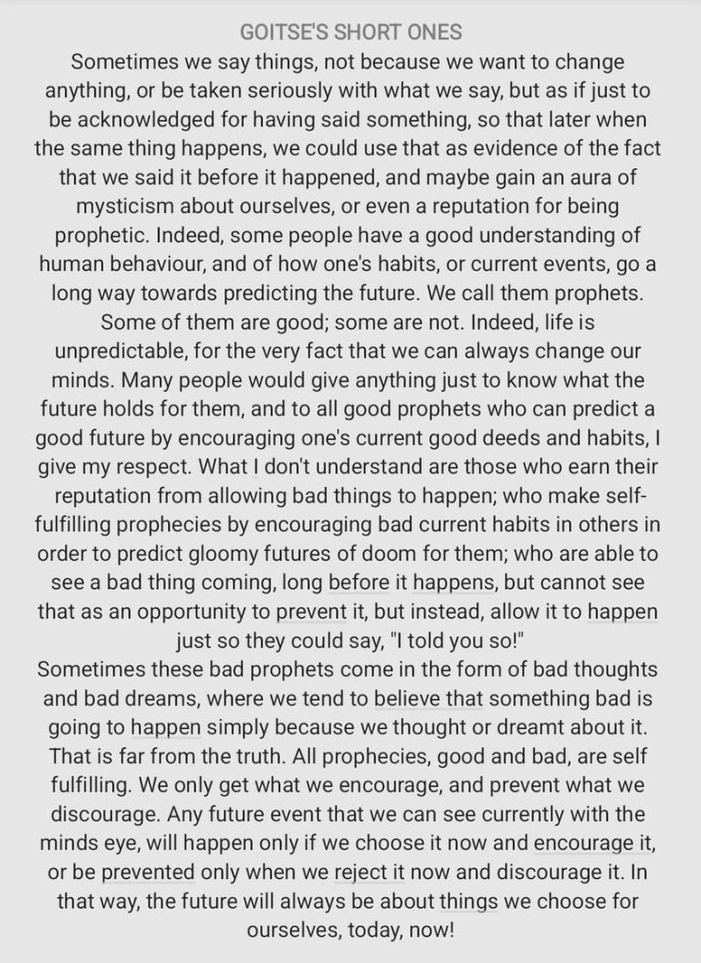 Prophecies are thoughts and dreams that we choose for ourselves, and to fulfil with our actions 😊