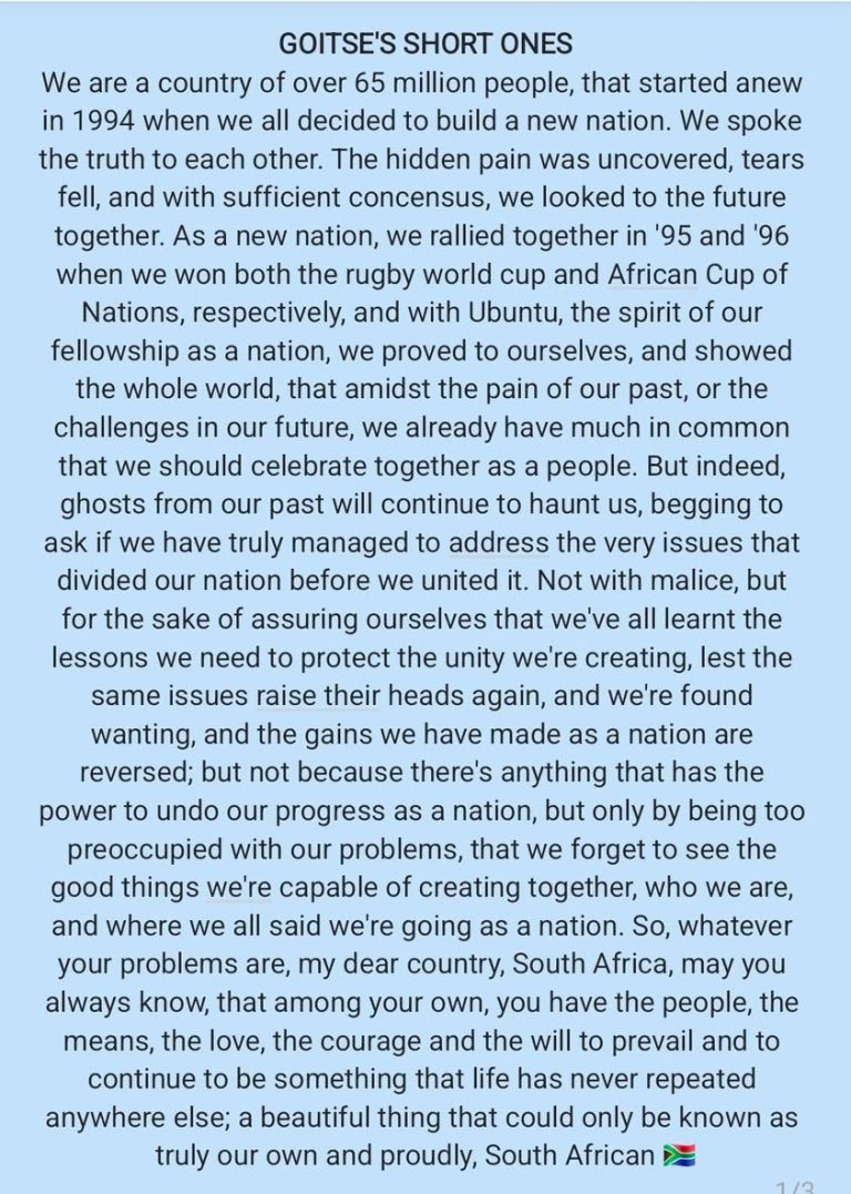 What do I do, personally, that depends only on me, that makes South Africa the country I am proud of? 😊