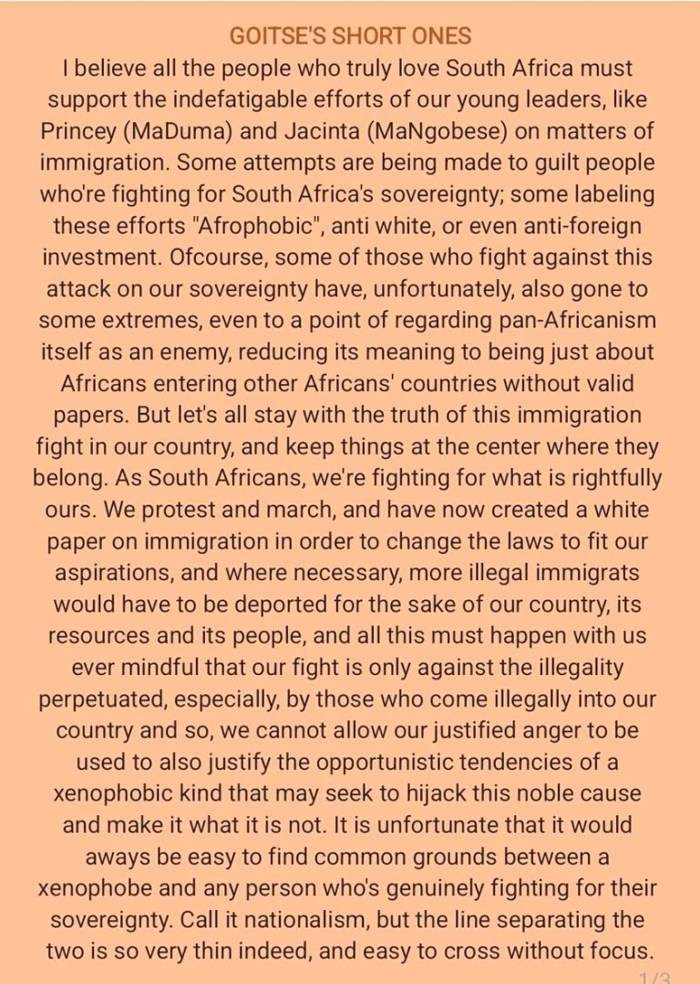 South Africa for South Africans. Let's open our borders only to those by whom South Africans are pleased 😊