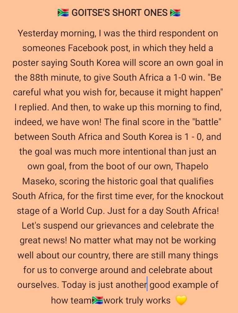 Congratulations to 🇿🇦 all of us!  ⚽ 😊